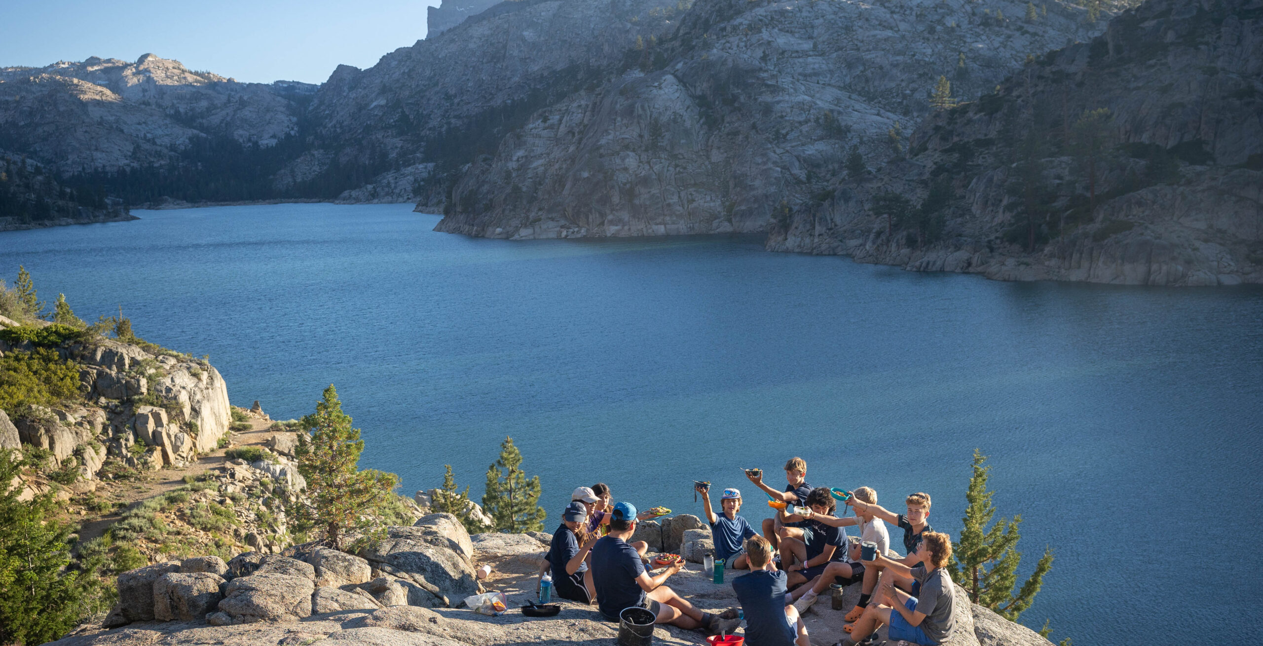 Students "Cheers" to a day well spent, hiking in the sierras.