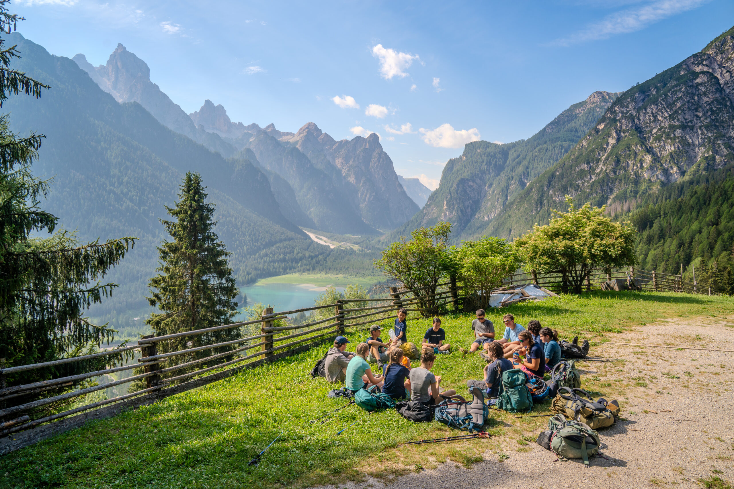 Overland group in Dolomites