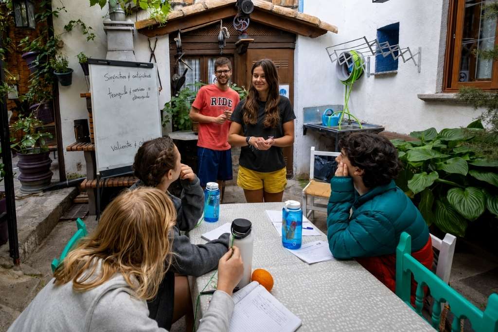Overland campers discussing plans with leaders during a small group activity